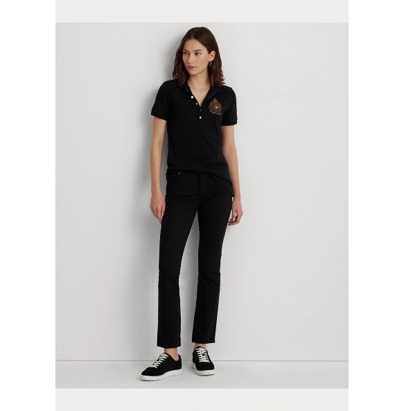 Lauren Ralph Lauren Beaded-Crest Pique Polo Shirt BLACK