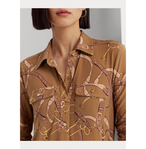 Lauren Ralph Lauren Belting-Print Stretch Jersey Shirt